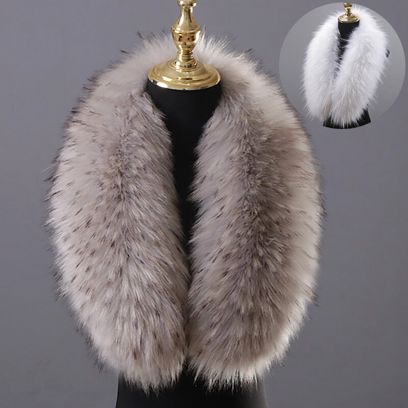 Faux Fur Collar Winter Large Faux Fox Fur Collar Fake Fur Coat Scarves Luxury Women Men Jackets Hood Shawl Decor Neck Collar