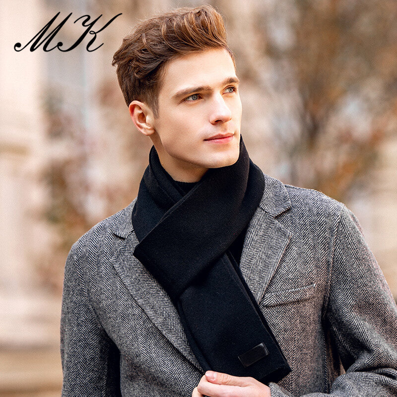 Maikun Fashion Men's Wool Scarf Pure Color Simple And Versatile Winter Warm Cashmere Scarf High-End Gift Set