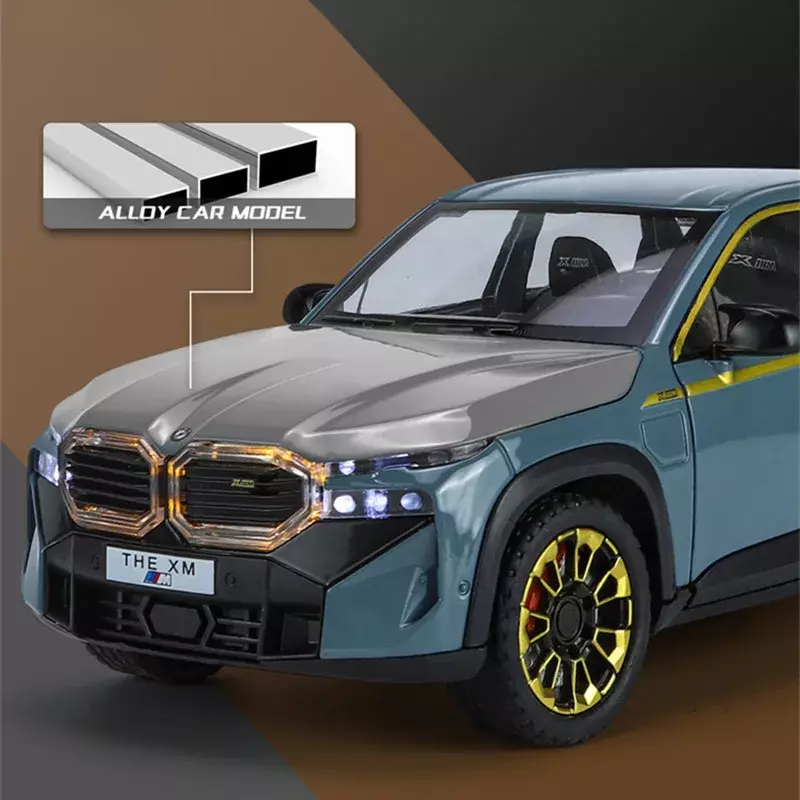 Coche deportivo de aleación BMW XM SUV, vehículo de juguete de Metal fundido a presión, modelo de simulación de sonido y luz, colección de regalo para niños, 1:24