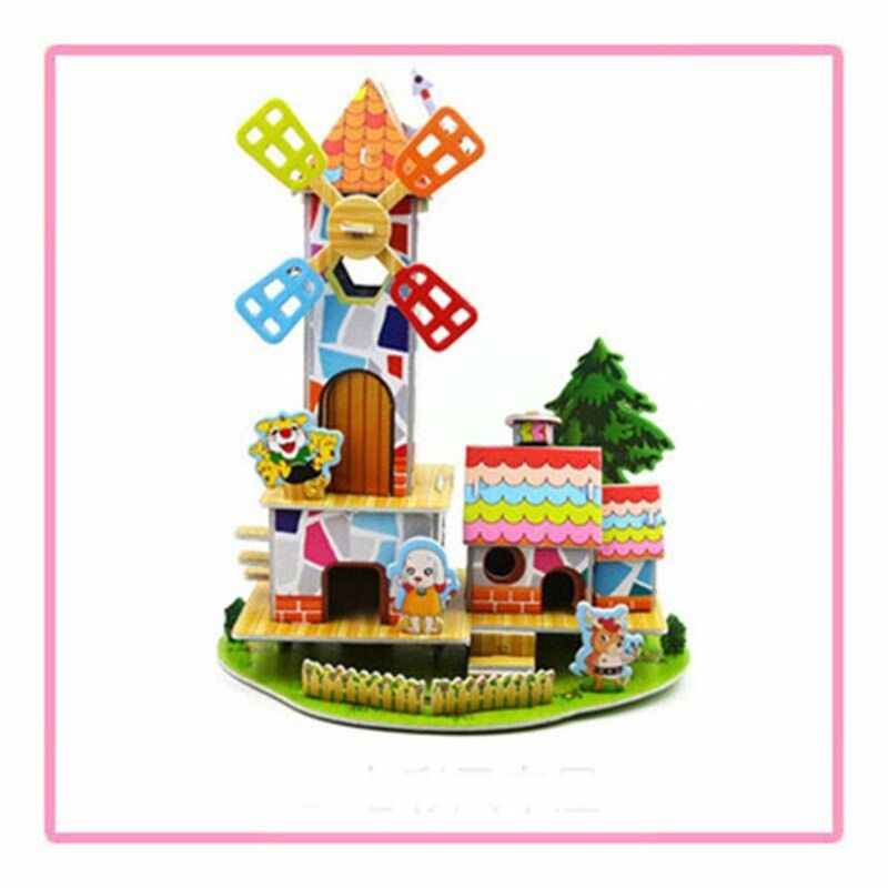 Jouets de puzzle de modèle de château 3D, jardin de dessin animé, artisanat amusant de maison décorative