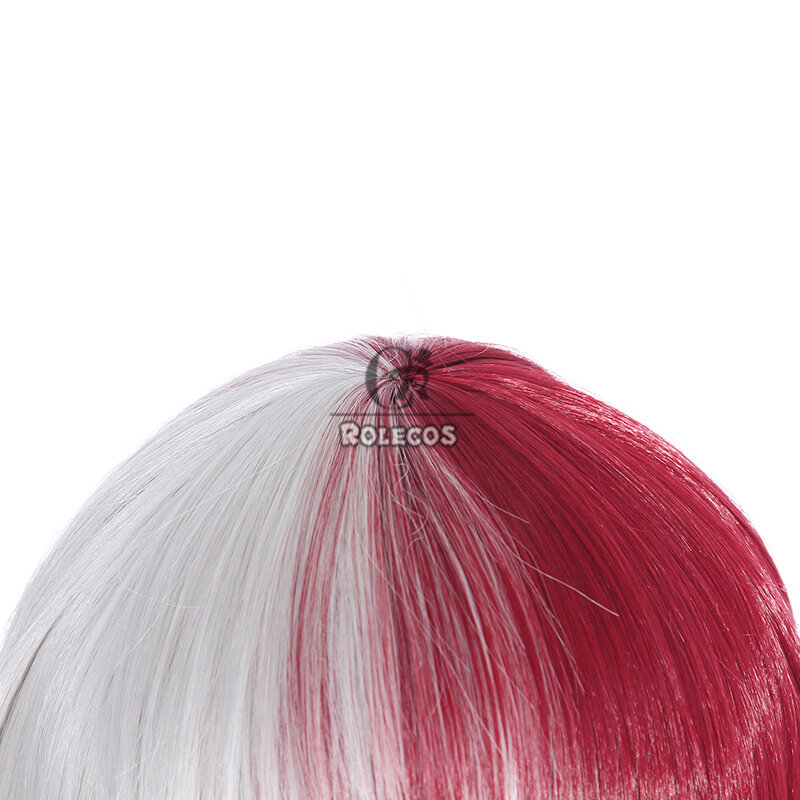 ROLECOS-pelucas de Cosplay Shoto Todoroki para hombres, pelo sintético resistente al calor, 30cm, My Hero Academia, corto y recto, Blanco mezclado, Rojo