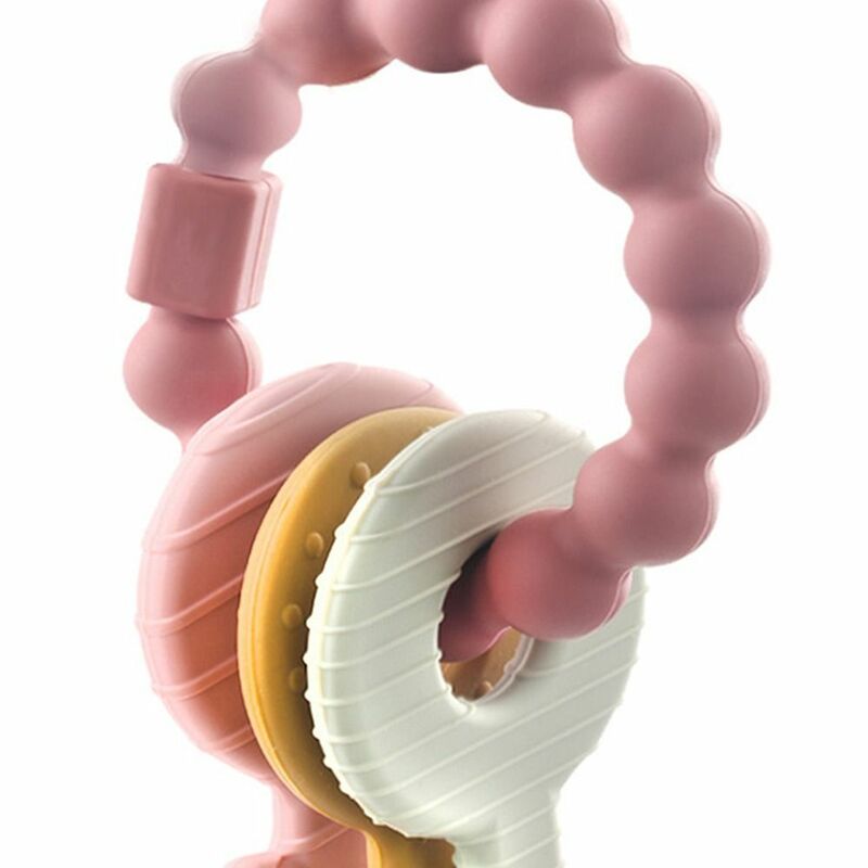 Lebensmittel qualität Silikon Silikon Beißring Ring Schlüssel ring Design langlebige Baby Gesundheit Beißring Spielzeug tragbare chocking-Proof