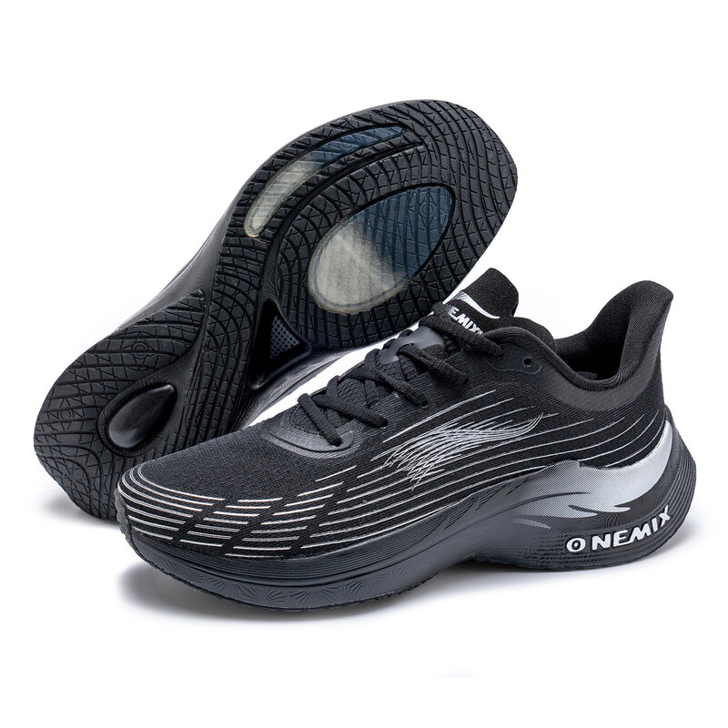 ONEMIX sepatu berlari luar ruangan, sneaker olahraga bernafas maraton bertali jala serat karbon 2023