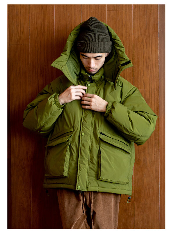 Однотонный пуховик с капюшоном, Мужская зимняя новая японская Толстая теплая куртка с большим капюшоном