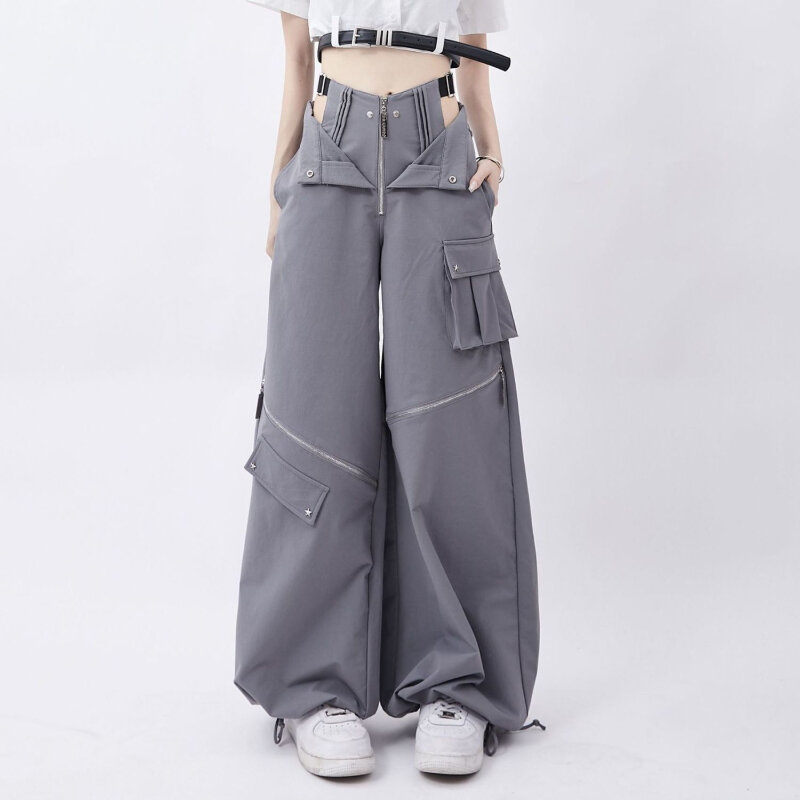 QWEconvex-Pantalon Cargo pour Femme, Streetwear Y2K, Décontracté, Aadt, Surdimensionné, Jambes Larges, FjRetro, Hip Hop, Mode de Rue