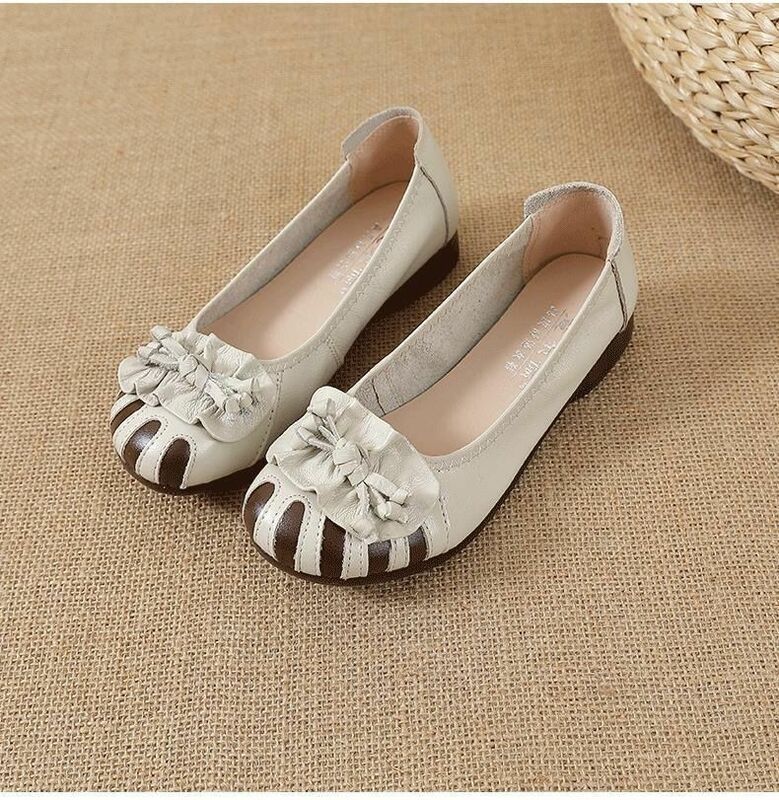 2024 New Soft Bottom Mother A Slip-on Beef Tendon Bottom Round Head Flat Single Shoe Woman Zapatos De Mujer