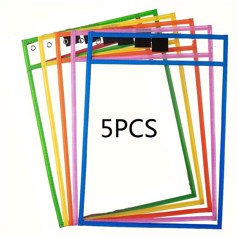 5Pcs Transparent File Pocket Folder Sleeves Oversized Reusable Dry Erase Clear Stationery Storage Folder File Pouch Document Bag