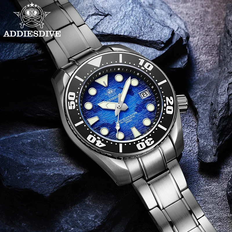 Addiesdive AD2102แบรนด์ชั้นนำสำหรับผู้ชายนาฬิกากลไกอัตโนมัติ NH35การเคลื่อนไหว relogios masculinos 200เมตรดำน้ำนาฬิกาสะท้อนแสงสุดๆ