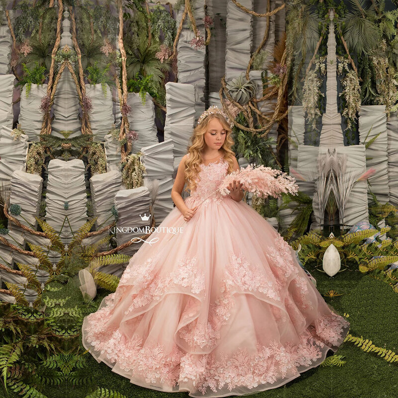 FATAPAESE różowa dziewczęca sukienka w kwiaty księżniczka soczysta spódnica z tiulu z warstwami splot z włosia końskiego wykończona suknia balowa typu Fluffy