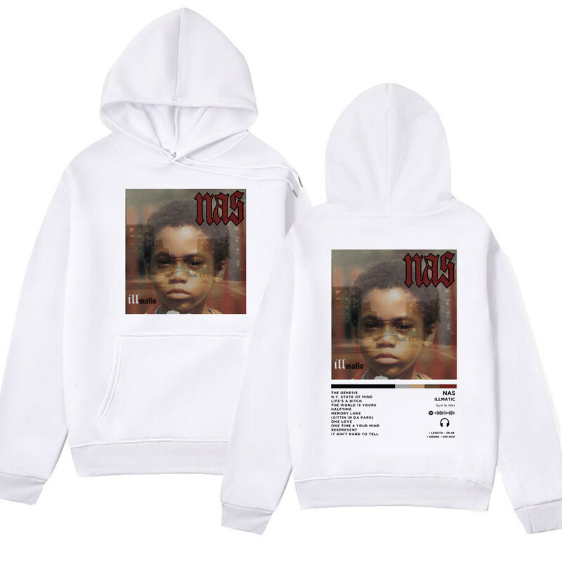 Sudadera con capucha para hombre y mujer, ropa de moda Retro, Sudadera con capucha de gran tamaño, estilo Hip Hop, portada del álbum Rapper Nas Illmatic