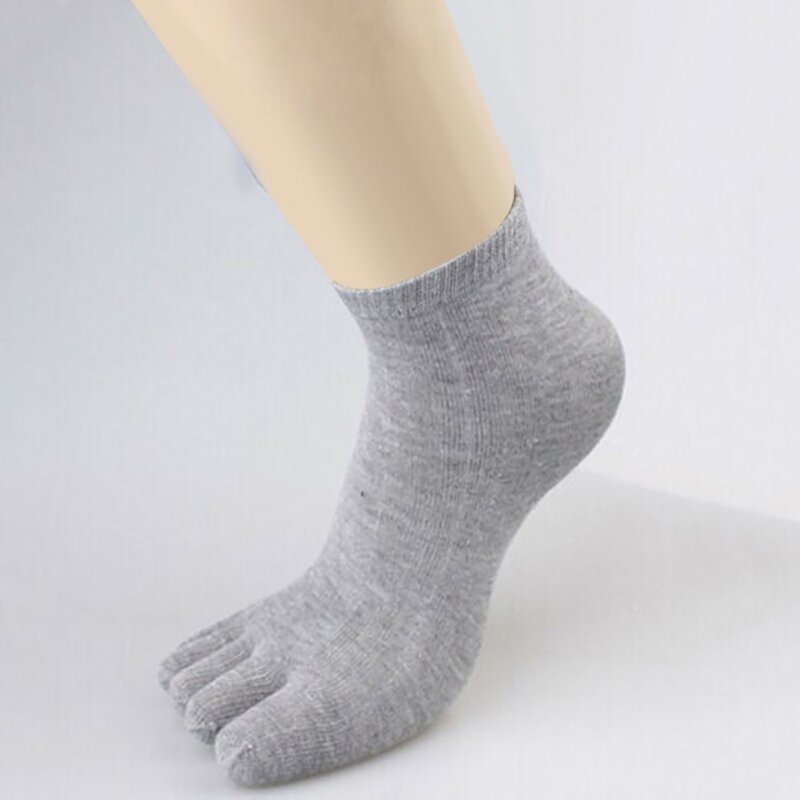 Calcetines de algodón con cinco dedos para hombre, medias transpirables de tobillo corto, para correr, Color sólido, negro, blanco y gris