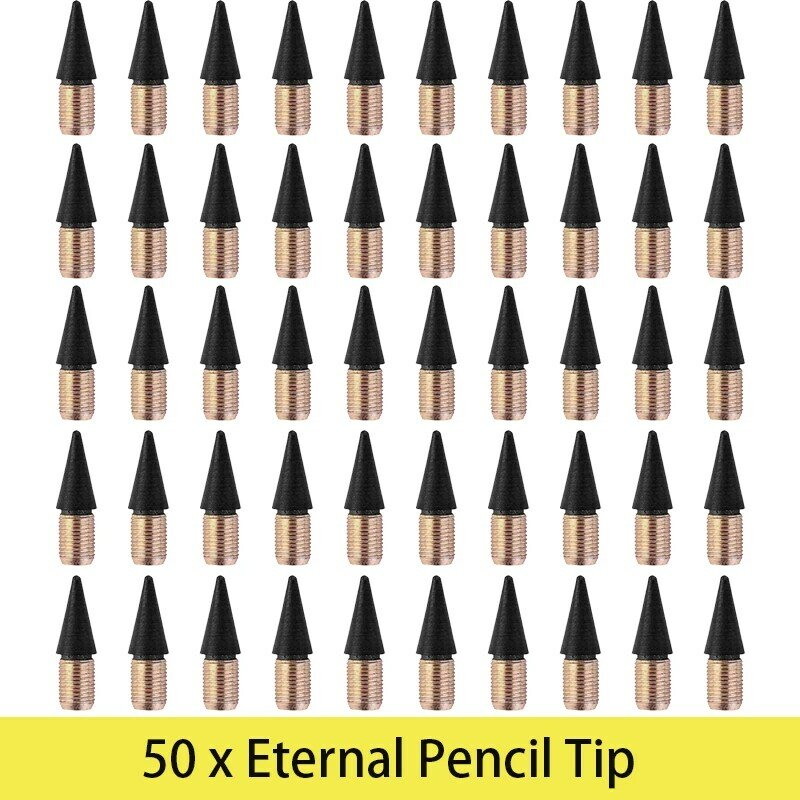 50 buah pena ujung pensil evertahan lama, kepala ujung pensil untuk menulis tidak terbatas tanpa pena tinta