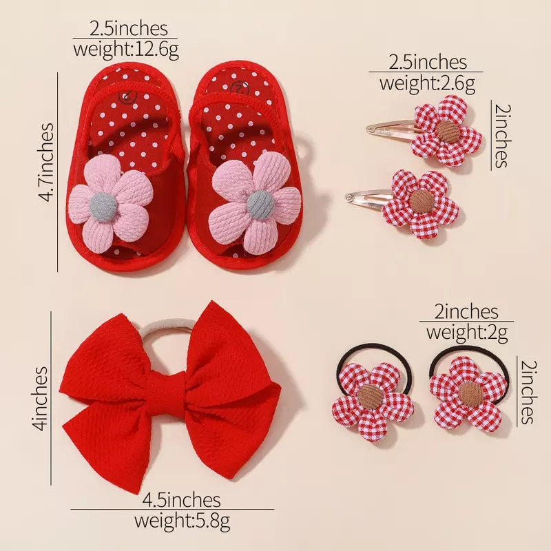Newborn Baby Flower Shoes + Hair Accessories Set Sandals Hairpin Kids Headband Toddler Infant First Walker Girls Soft Baby Shoes