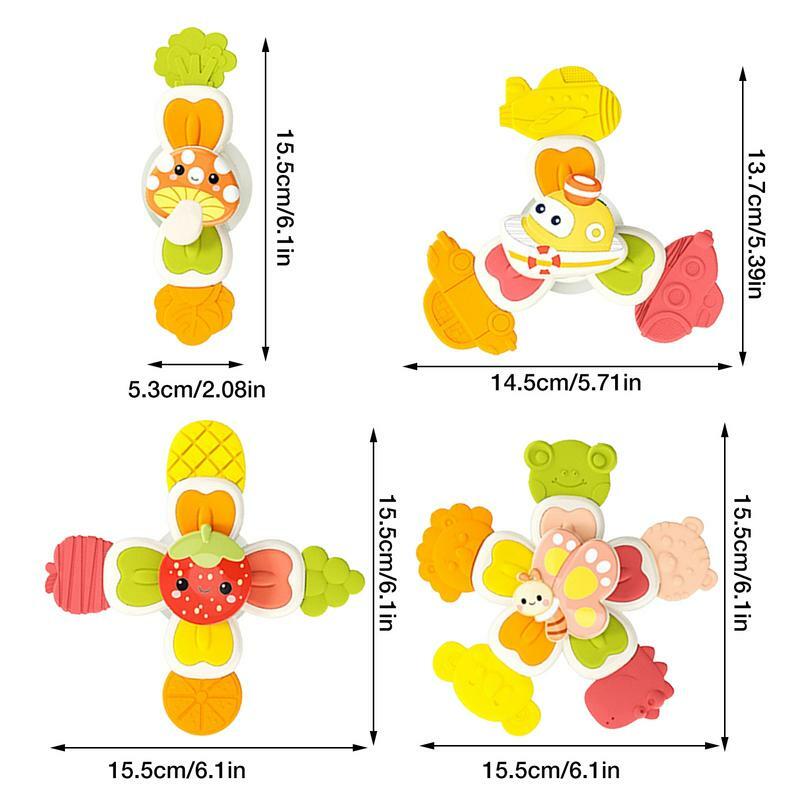 Brinquedo giratório do banho do bebê com ventosa rotativa, brinquedos girando sensoriais para crianças pequenas, 4 pcs, 0-1 anos de idade