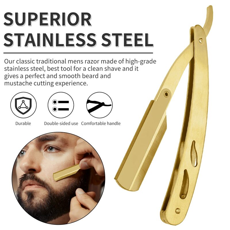 Shaving Trimming Knife Holder Manual Shaver Haircut Beard Eyebrow Shaving Tool Stainless Steel Folding Barber Razor
