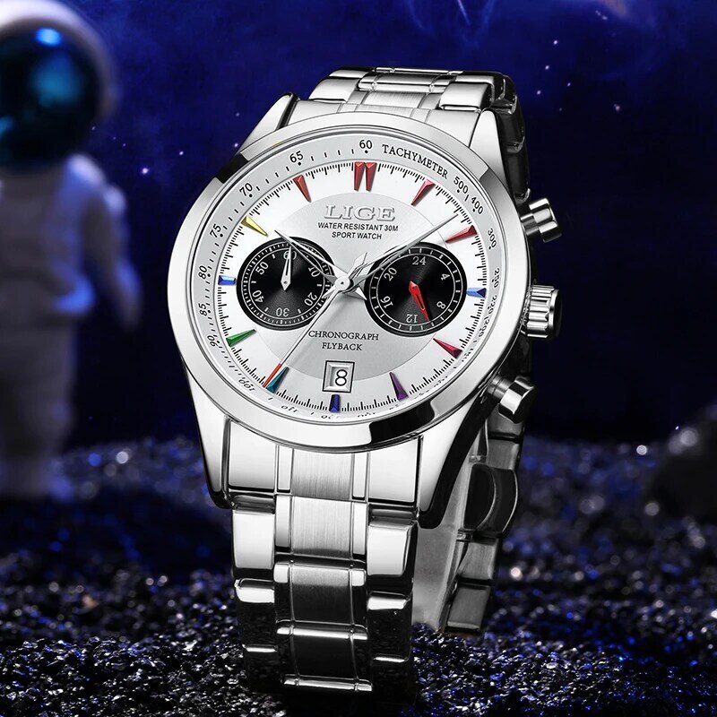 Часы наручные LIGE Мужские кварцевые, брендовые классические роскошные светящиеся водонепроницаемые с циферблатом в римском стиле