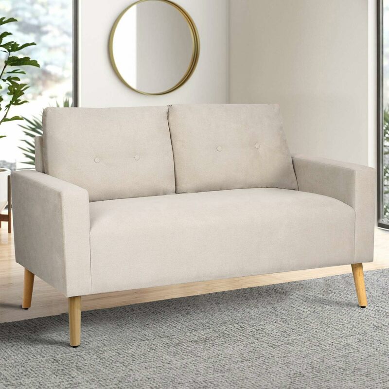 YESHOMY-sofá de dos plazas para sala de estar, sillón con botones, color Beige, Mid-Century Loveseat
