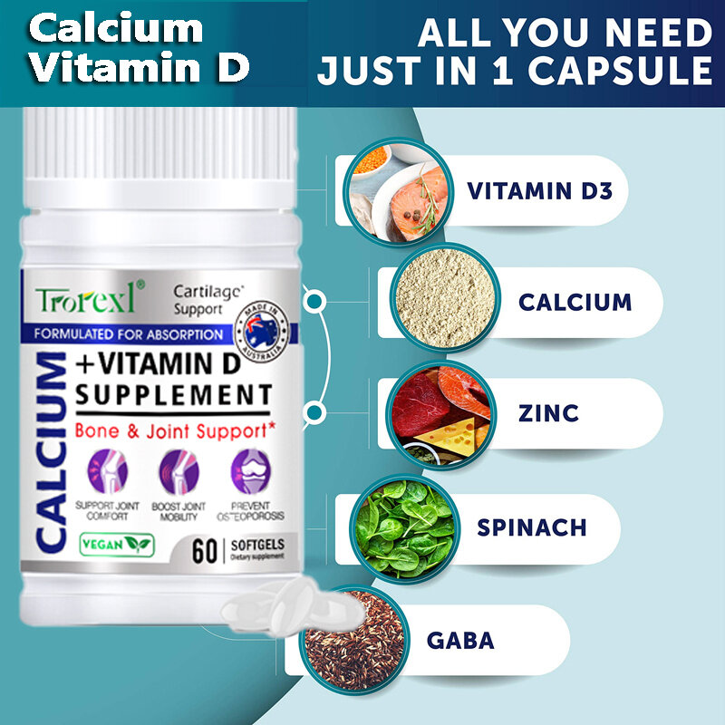 Height Growth Pills Calcium Supplement Vitamin D3 Vegetarian Softgels Help Grow Taller, Support Immune & Bone Health Healing