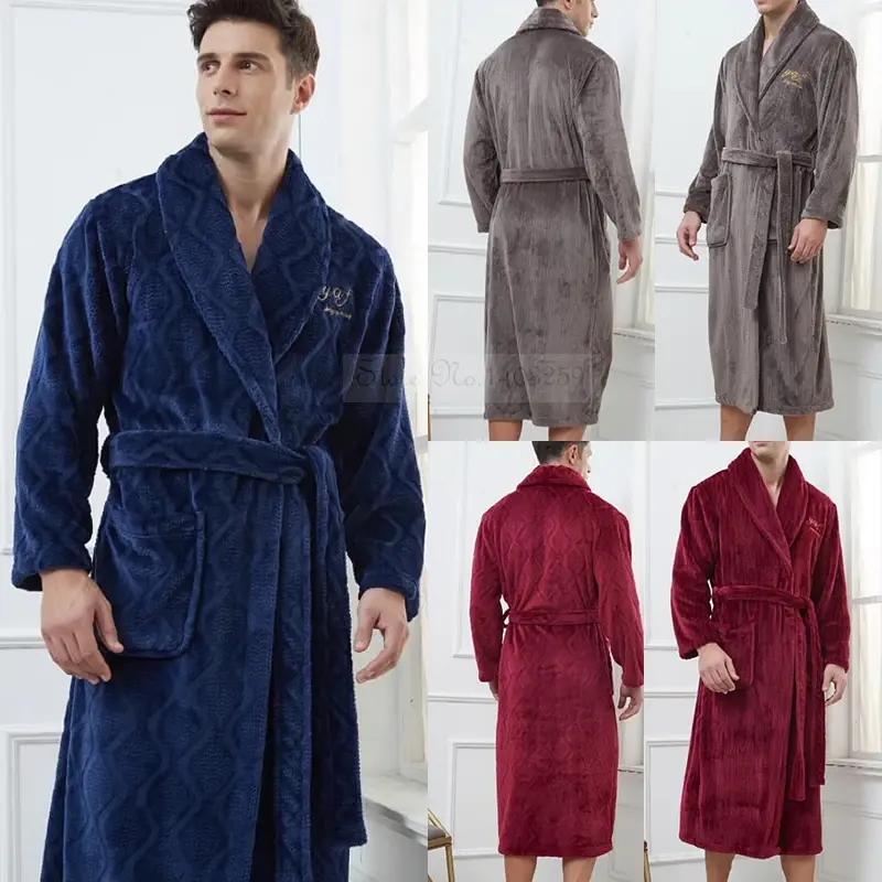 Bathrobe 3Xl Wear Nighwtear Plus Coral Winter Size Robe Warm Fleece Flannel Thickened 4Xl Men Sleepwear Home Kimono Loose Shower