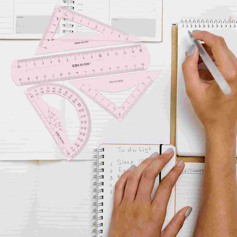 4pcs/Set Plastic Straight Triangle Ruler Geometry Protractor Drafting Ruler Precise Measuring Ruler School Office Stationery