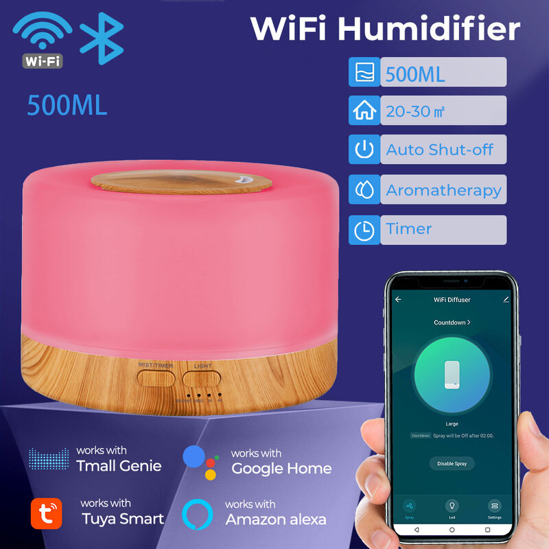 Tuya inteligentny nawilżacz z lampką LED WiFi dyfuzor zapachowy Timer bezprzewodowy sterowanie z Alexa Google Home kompatybilny
