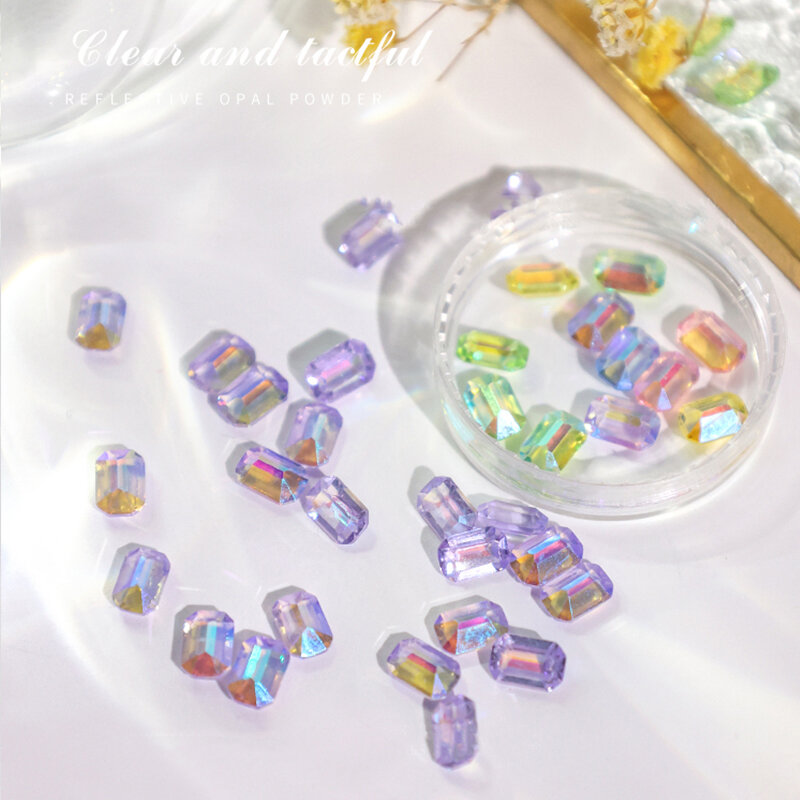 100Pcs Nail Art Cute Three-Dimensional Colored Candy Shape Resin Diamond Aurora Pointed Bottom Long Octagonal Nail Rhinestones
