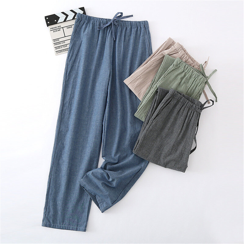 Cotton Men Pajama Pants Spring Autumn Male Trousers Home Pants Solid Casual Large Size Loose Drawstring Sleep Bottoms Sleepwear