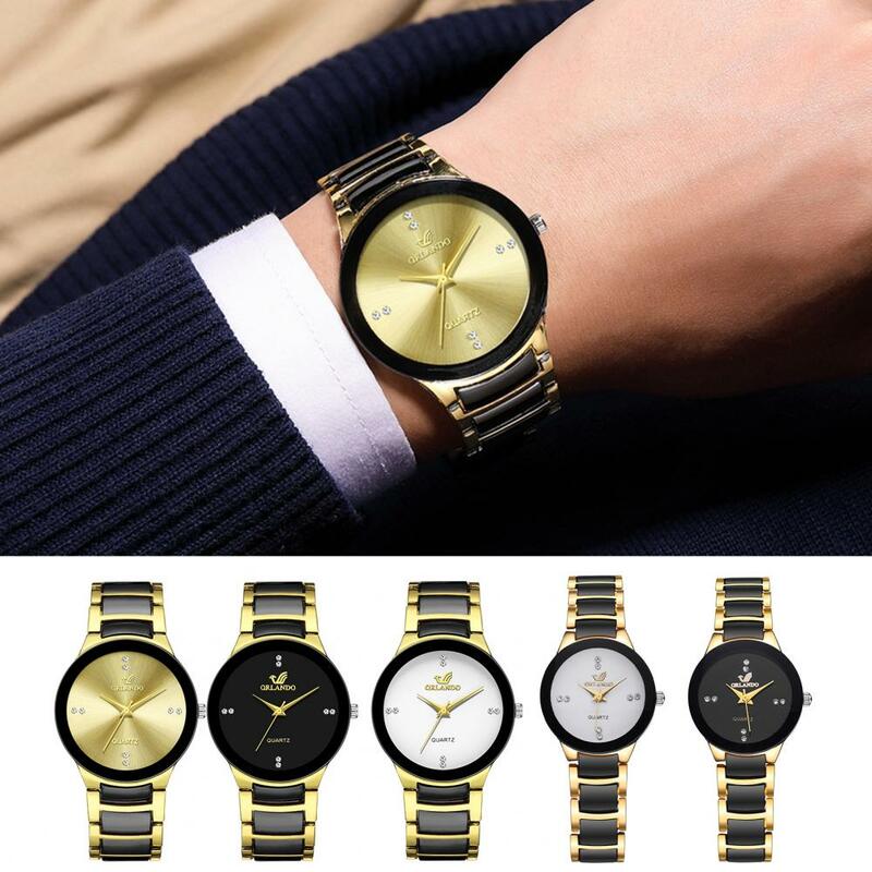 남성용 비즈니스 시계 컬러 매칭 스트랩, 정확한 시간, 라운드 쿼츠 다이얼, 스테인레스 라인석 장식, 고급 부드러운 장식