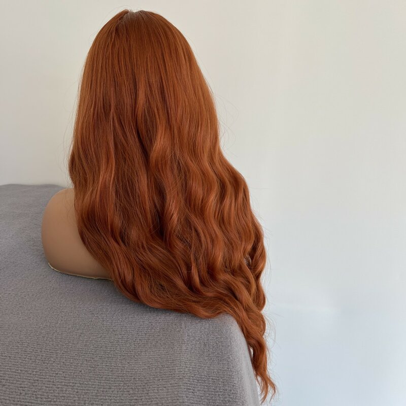 Peluca de pelo sintético resistente al calor para mujer, Cosplay de fiesta femenina, largo, rojo cobre, moda