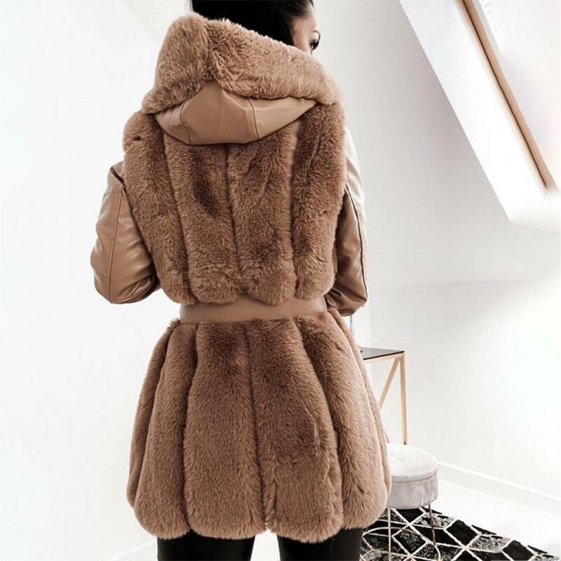 フェイクウサギの毛皮のコート,女性のためのフード付きの豪華な冬のコート