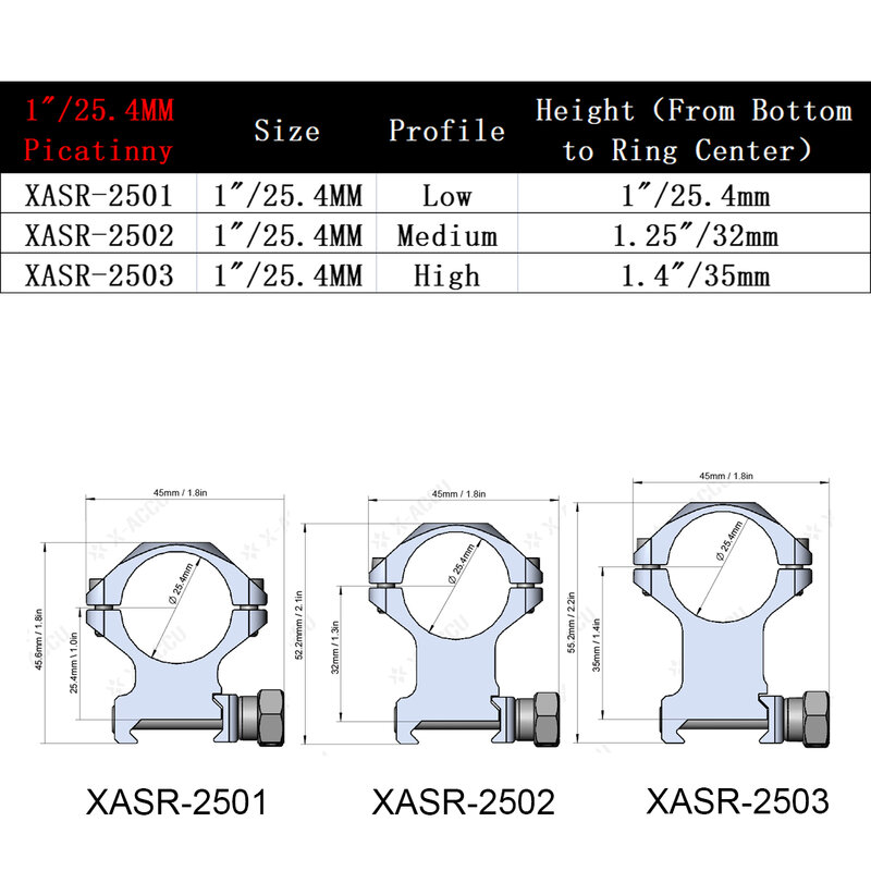 Vector Optics X-ACCU 1인치 25.4/30/34/35mm 직경 로우/미디엄/하이 프로필 피카티니/도베일트 스코프 링 라이플 20/11mm 레일용