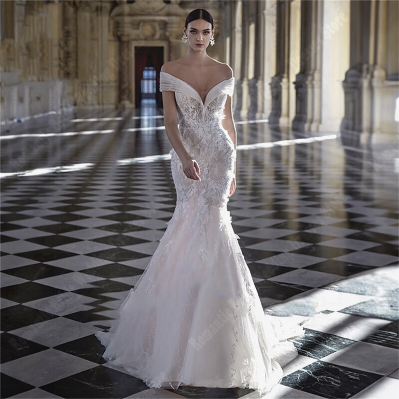 Sexy z dekoltem w serek tiulowe suknie ślubne syrenki jasne koronkowe suknie ślubne z aplikacjami seksowna sukienka Vestidos De Novias 2024