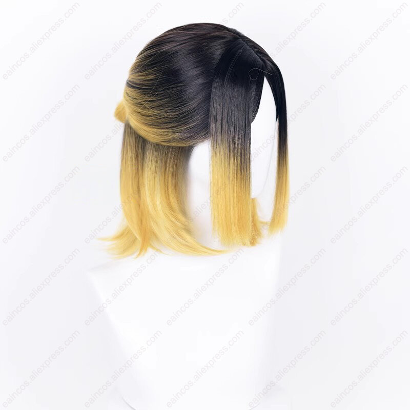 애니메이션 켄마 코즈메 코스프레 가발, 35cm 길이, 골든 염색 블랙 가발, 내열성 합성 머리, 할로윈 파티 묶음 가발