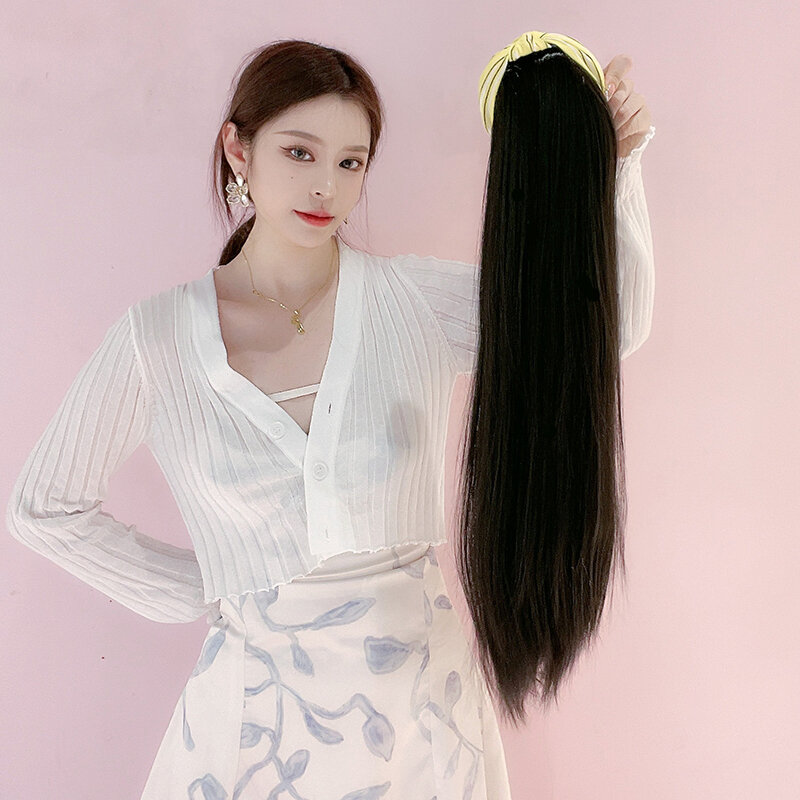 Женский длинный прямой парик с наполовину головной убор натуральный цвет стиль высокая плотность волос парики для повседневной носки и Косплея