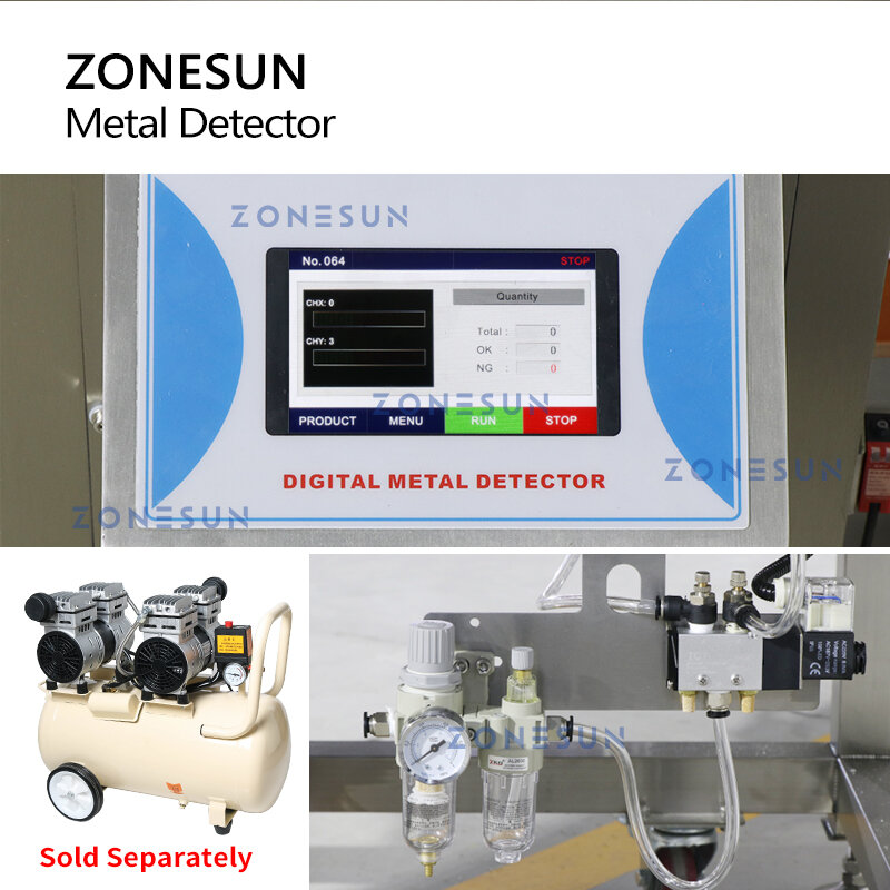 ZONESUN ZS-MD1 Detektor Logam Pemeriksa Keamanan Makanan Ferreous Baja Non-ferreous Ditolak Penolakan Bin Proses Produksi