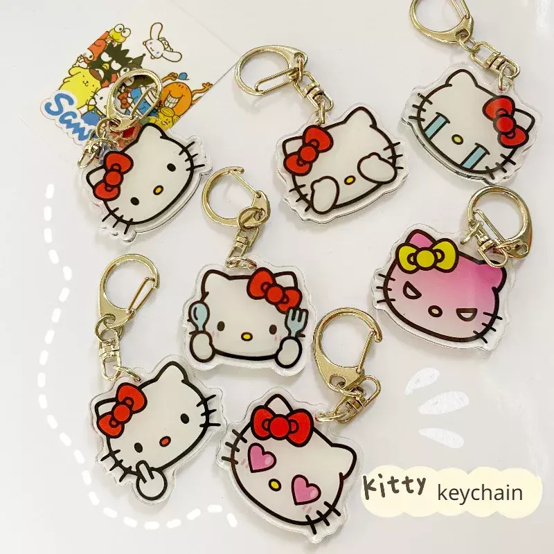 Hello Kitty Acrylic Keychain Cartoon Anime Sanrio Kitty Cat Key Chain Keyring Backpack Pendant Jewelry Accessories Gifts