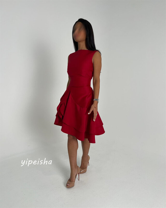 Jersey Draped Ruched Clubbing A-line O-Neck Bespoke Occasion Gown Knee Length Dresses