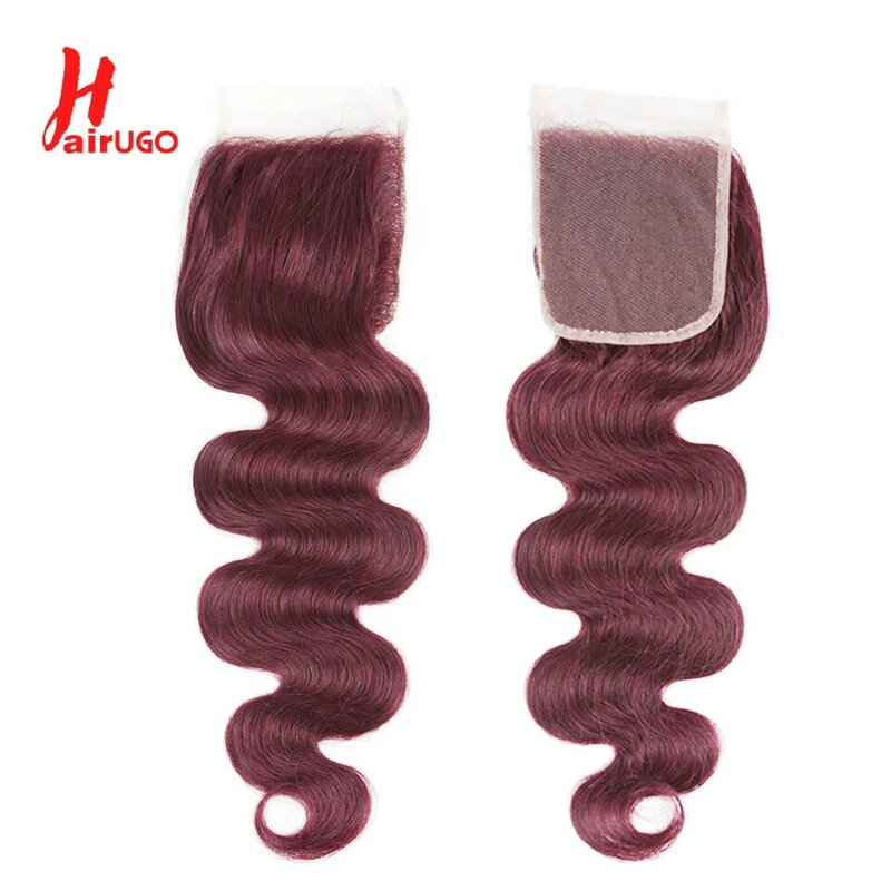 Harugo-extensiones de pelo brasileño 99J 4x4, accesorio capilar liso con cierre de encaje de 4x4, de 10 a 20 pulgadas, cabello humano 100% Remy