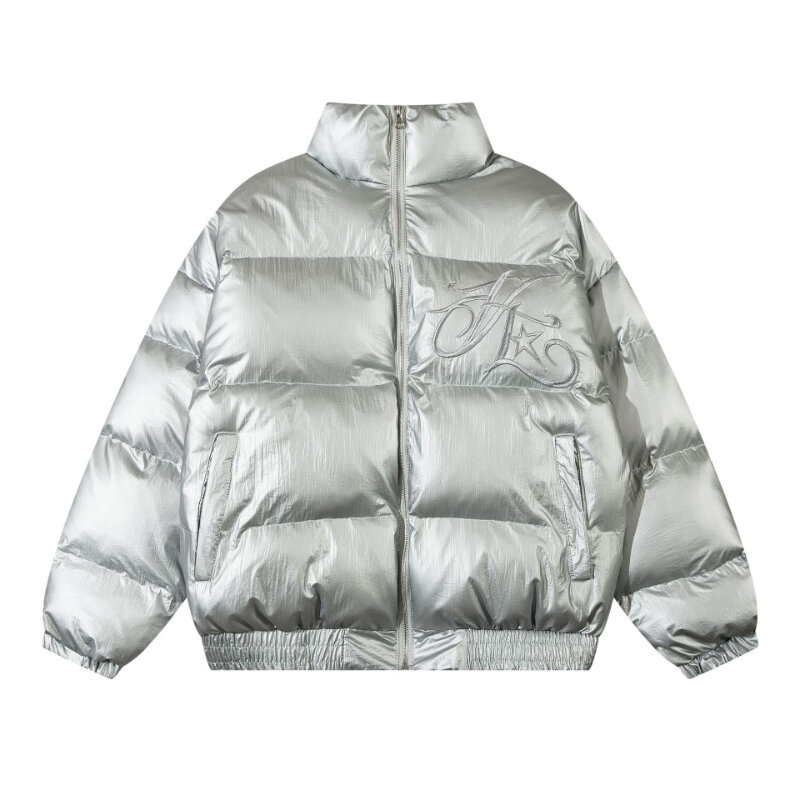 Парка мужская зимняя в стиле Харадзюку, плотная водонепроницаемая куртка с вышитыми надписями и звездами, модное повседневное пальто оверсайз, уличная одежда унисекс