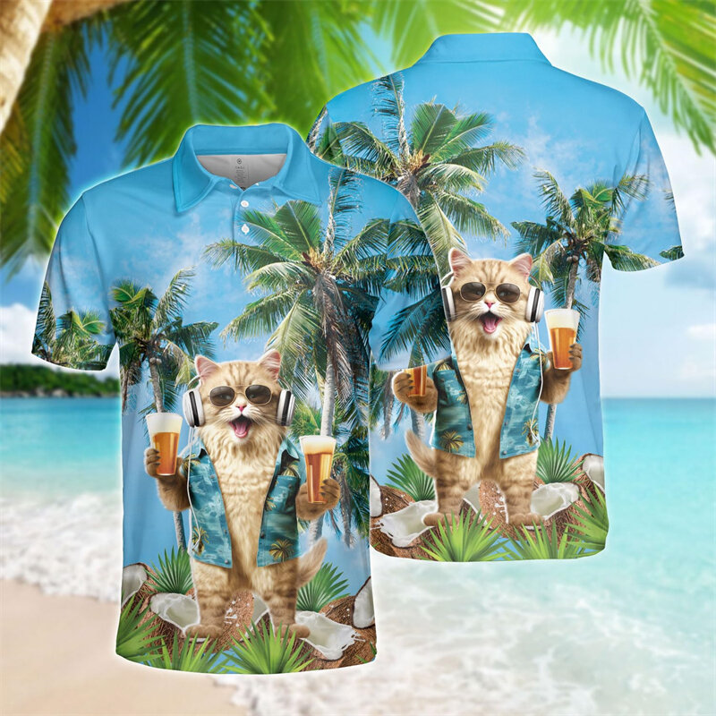 Рубашка-поло мужская с принтом питьевого пива, модная Гавайская футболка-поло в стиле Харадзюку, крутая футболка с коротким рукавом с принтом животных
