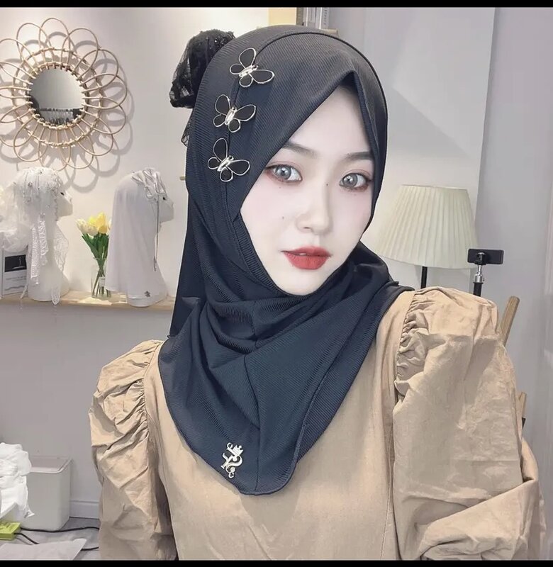 모노그램 이슬람 아라비아 소녀 이슬람 인스턴트 숄, 선 블록 스카프