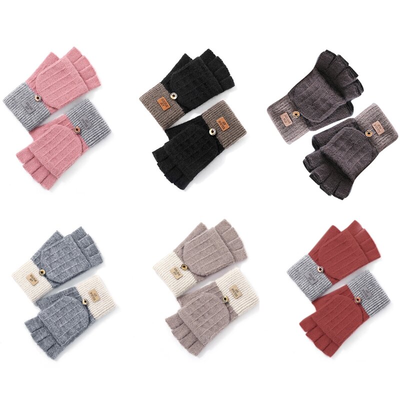 남녀공용 겨울 니트 벙어리 장갑 컨버터블 하프&풀 핑거 글러브(플립 탑 포함)