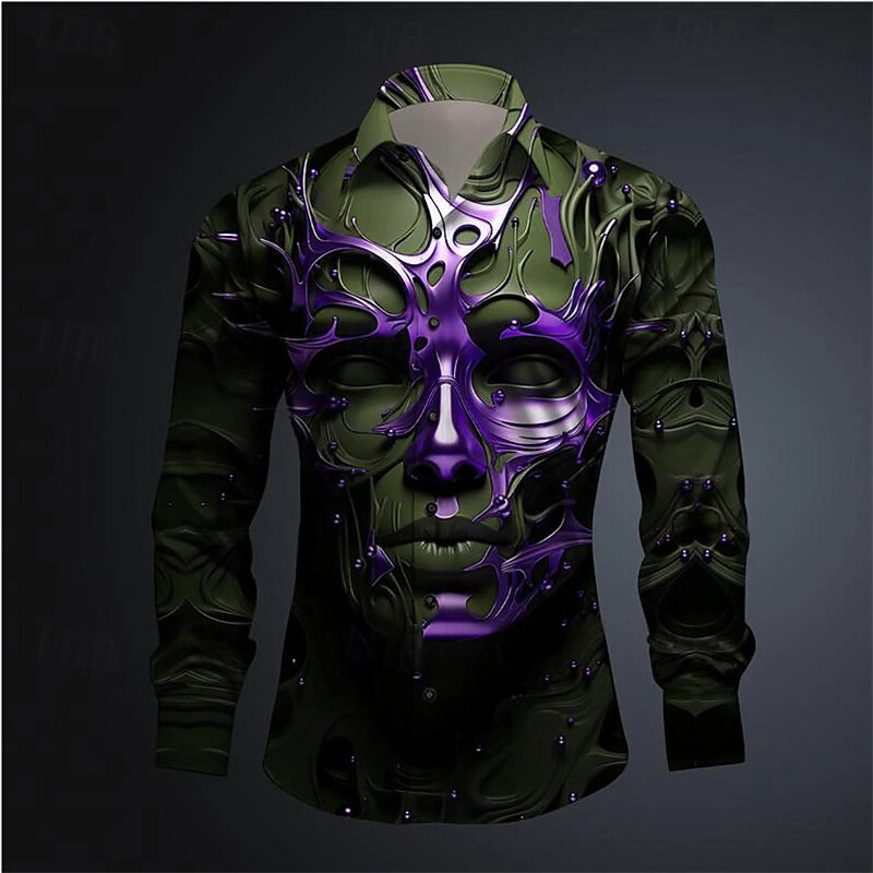 3D face helmet image printing vendita calda camicia a maniche lunghe party camicia da uomo casual fashion men S-6XL