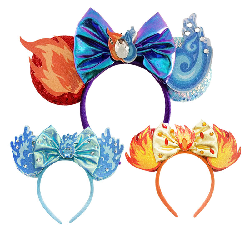 Water Fire Elemental Mickey Mouse Ears Headbands Women Aladdin Hair Accessories Kids Genie of Hairband Girl Bow Headwear