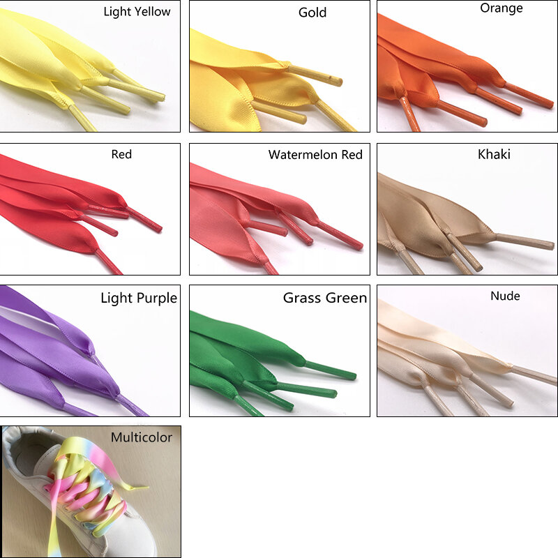 1-1.4cm Wide Colorful Ribbon Shoelaces For Laces End Satin Personalization Free Installation Zapatillas Mujer