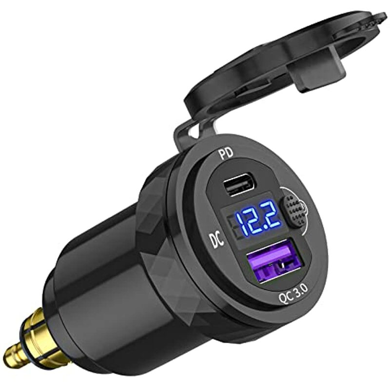 Din Hella-Plug para USB C PD 3.0 QC 3.0 Carregador USB, Adaptador de energia Voltímetro com interruptor on-off, Motocicleta BMW Ducati Triumph