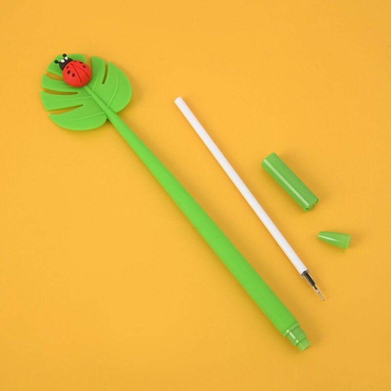 E9LB 6 шт., гелевая ручка с милыми листьями насекомых, силиконовая ручка для письма, быстросохнущая игла, кончик 0,5 мм, для