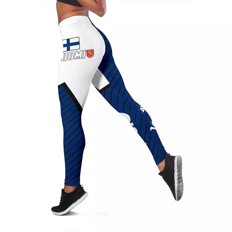 กางเกงเลกกิ้งเอวสูงพิมพ์ลาย3D ธงฟินแลนด์สำหรับผู้หญิงชุดเล่นโยคะเล่นกีฬาฤดูร้อน