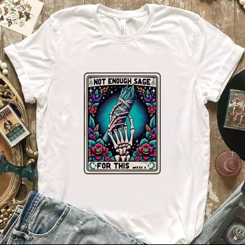 Tarot Brand Skull Hand T-shirt com padrão impresso, manga curta, camiseta estampada casual, básico, nova moda, tendência