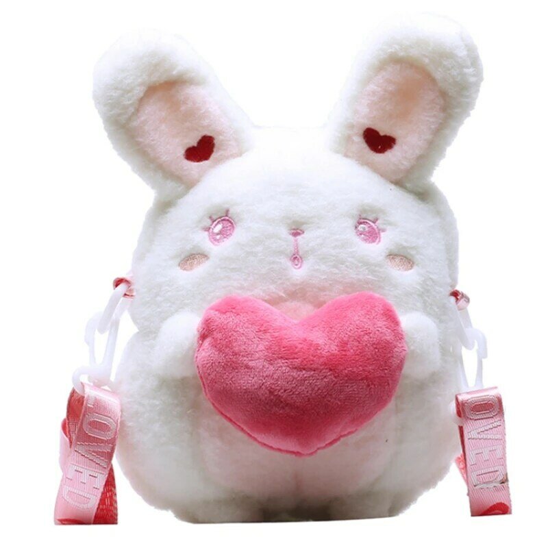 Bolso de mensajero de conejo de muñeca de felpa para niñas, bolso de hombro cruzado, organizador de teléfono, lindo